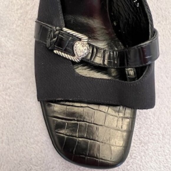 Brighton Black Croc Leather Mule Slip On Slide Sandal Mid Heel SquareToe 8 1/2 - Picture 8 of 12
